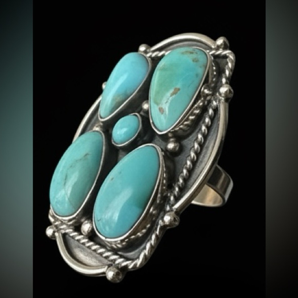 Genuine Kingman Turquoise and sterling‎ Silver Women’s statement, ring